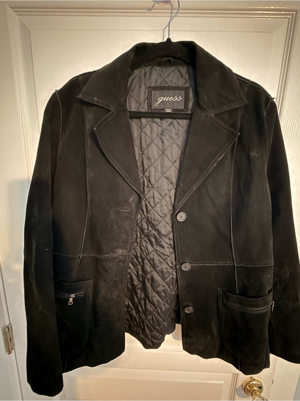 GUESS women's Black Suede Button Jacket